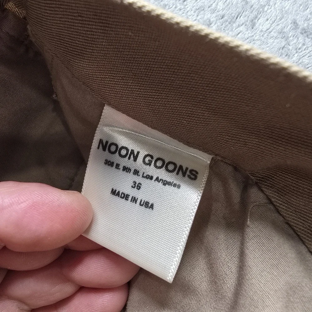 Noon Goons Pants Mens 36x34 (38) Khaki Tan Casual Club Trousers Creased USA Made